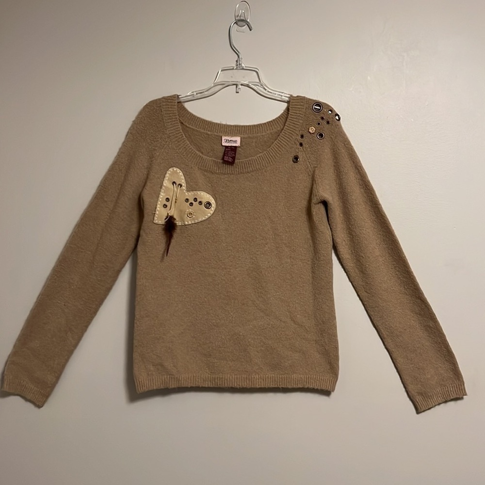 Rare‎ Vintage Western Cowgirl Earthtone Patchwork Embellished Grommet Sweater XL